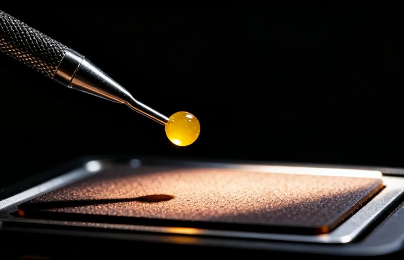 Konzentrat-Vaporizer Step 2 — Kleinstmenge Wax mit Dabber-Tool auf Liquid-Pad auftragen
