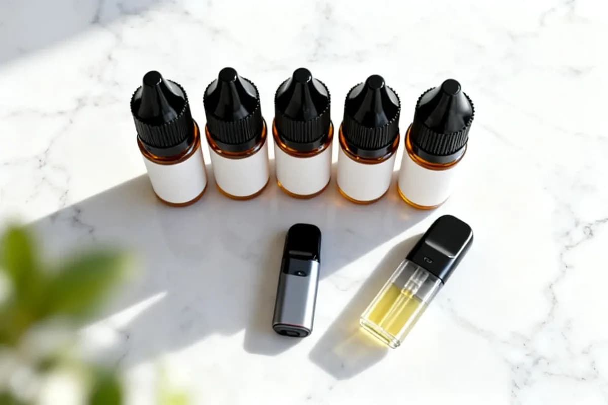 Nikotinsalz Liquids Flasche Sortiment Flat Lay