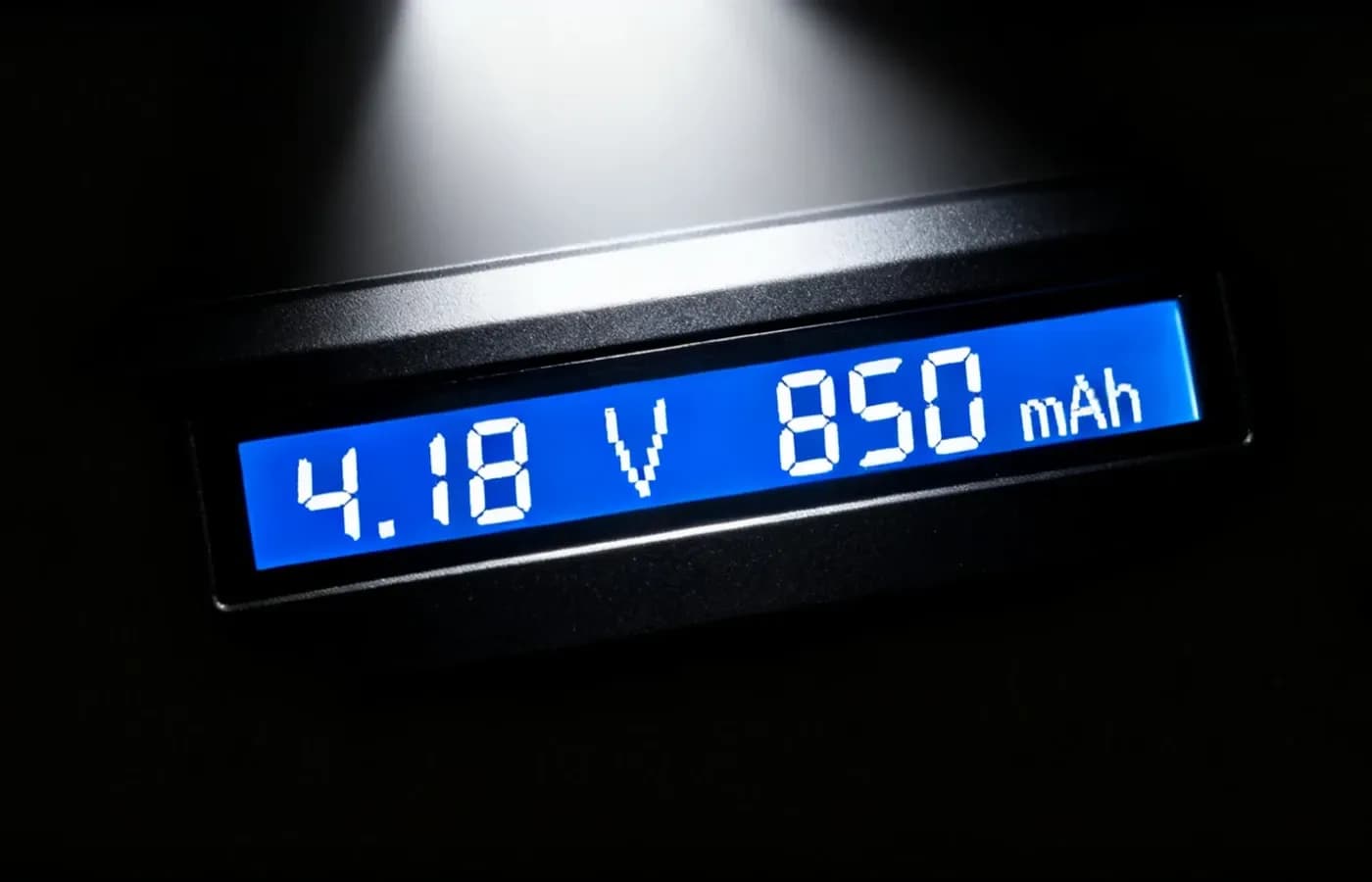 Akku Sicherheit Step 4 — Smart-Charger Display zeigt Akku-Spannung 4.18V Pruefung